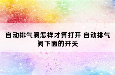 自动排气阀怎样才算打开 自动排气阀下面的开关